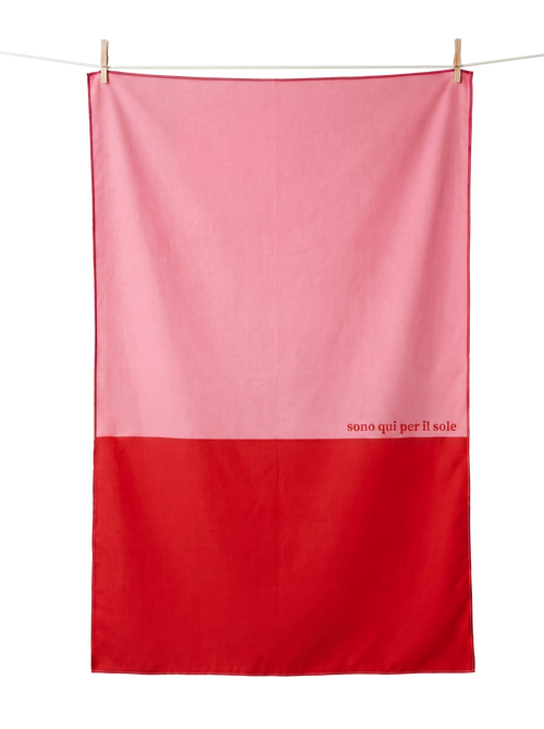 Salerno lightweight microfibre travel towel flat lay, bold pink and red, quick-dry and compact